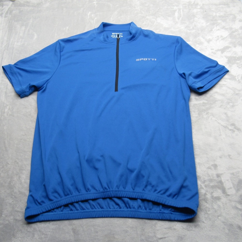 SPOTTI Cycling Jersey Mens 3XL Blue Half Zip Rear Pockets Short Sleeve Athletic
